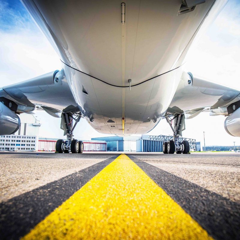 Aircraft fuselage low angle shot